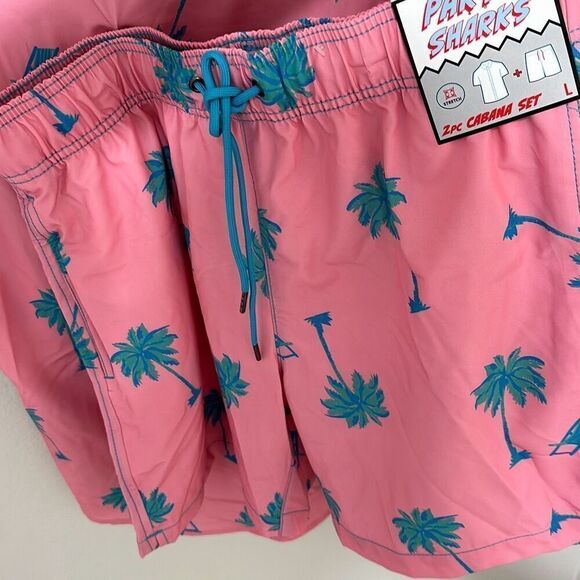 NWT Party Sharks Mens Mauve 4 Way Stretch Stamped Palm Tree Cabana Set Large‎ - Picture 7 of 10
